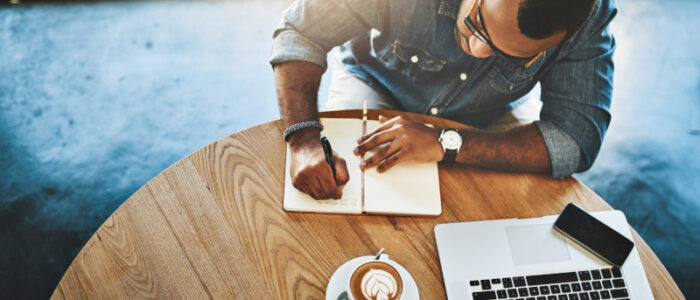 Author writing a book