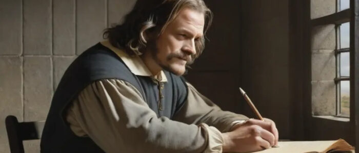 John Bunyan writing Pilgrim's Progress in prison